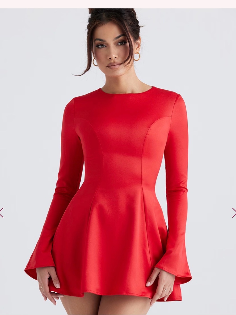 House of CB Red Long-Sleeve Fit-and-Flare Mini Dress